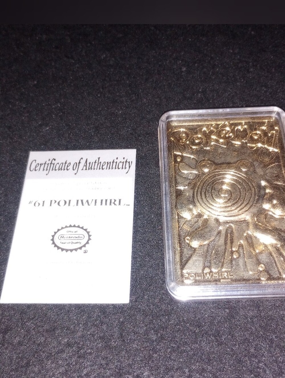 1999 Pokemon 23K Gold Plated Metal Poliwhirl Trading Card Bar Raised Graphics